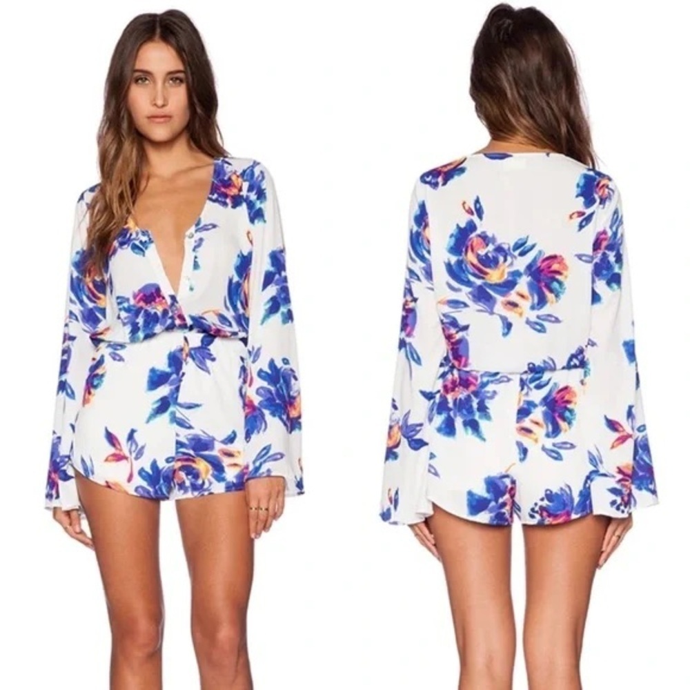 Show Me Your MuMu Red Rocks Romper in Petal Paint - White and Blue - Size S